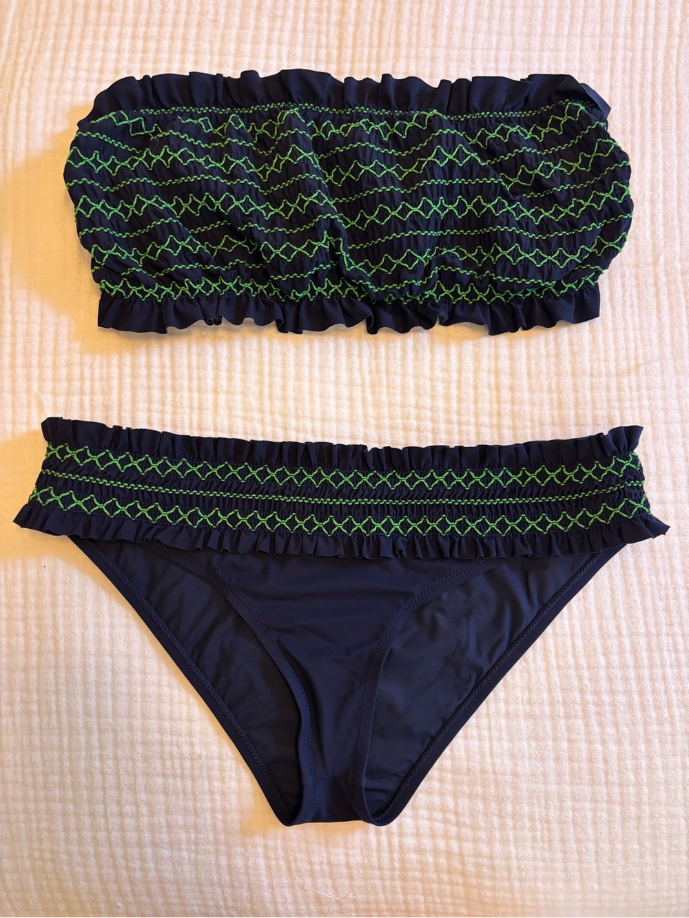 Tory Burch Navy Bandeau Bikini with Green Embroidered Detail - Picture 6 of 9